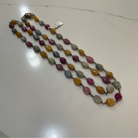 One of a kind oval Natural Sapphire oval bead necklace 36” in length. - Picture 9 of 11